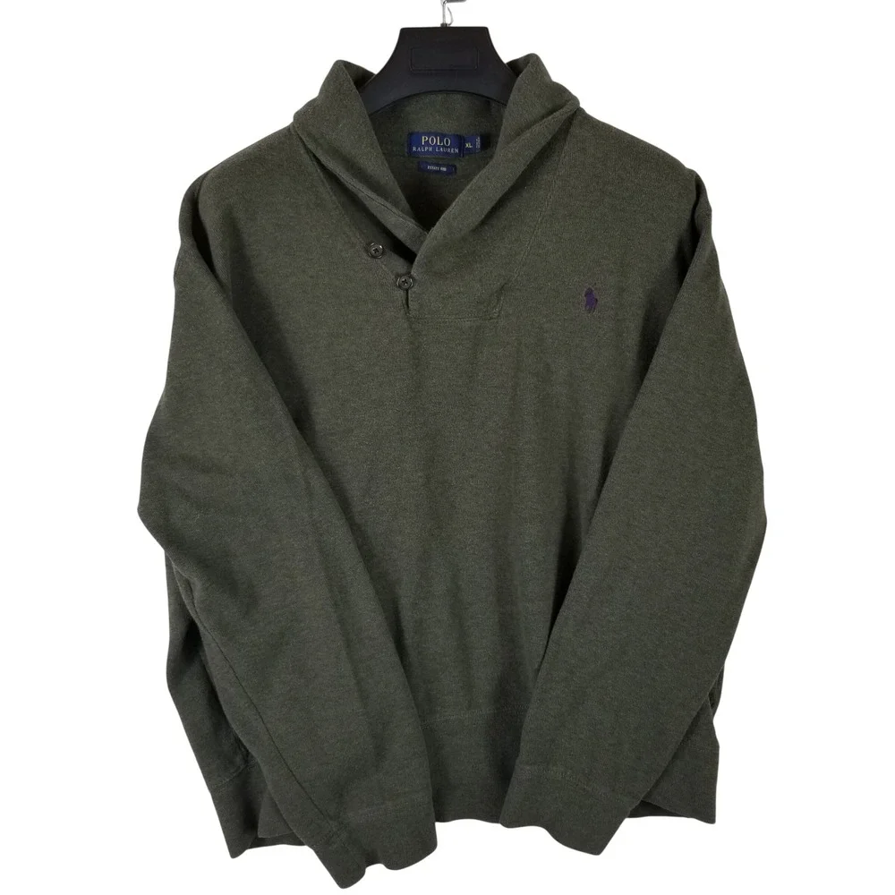 Polo Ralph‎ Lauren Shawl Collar Pullover Mens XL Olive Green Estate Rib Cotton